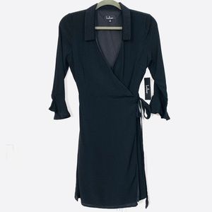 Lulus Black Wrap Dress with 3/4 Bell Sleeves NWT